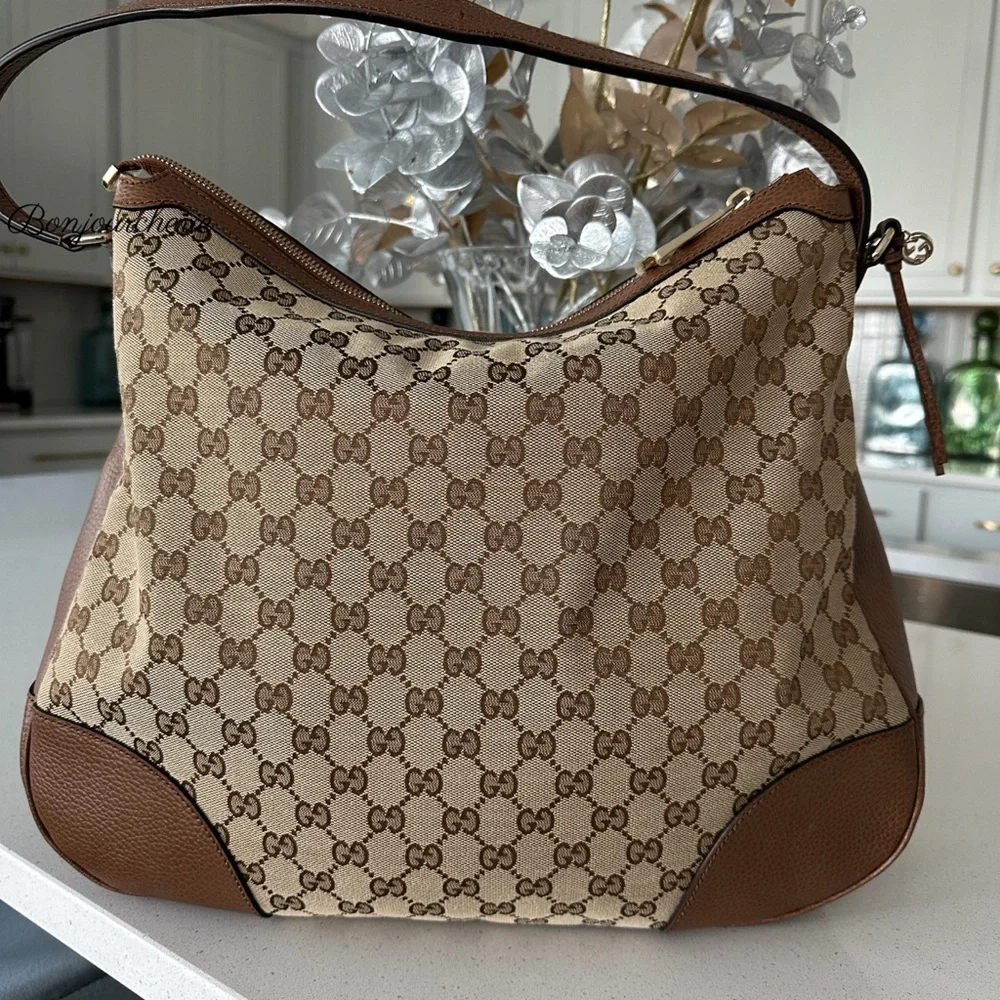 Gucci Tan and Brown Monogram Shoulder Bag